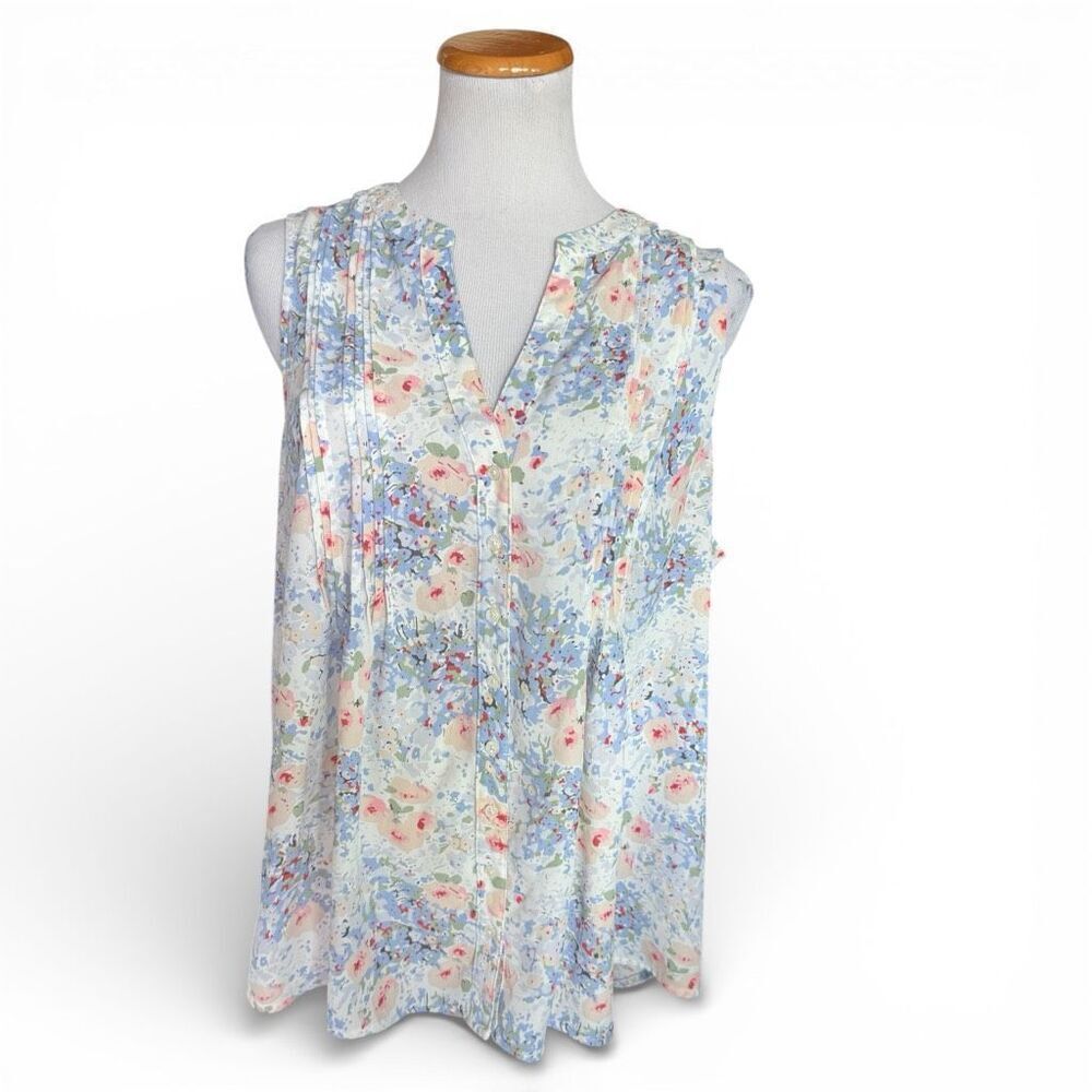 Womens Dalia Collection Floral Print Pleated Sleeveless Top Blouse - Sz 1X